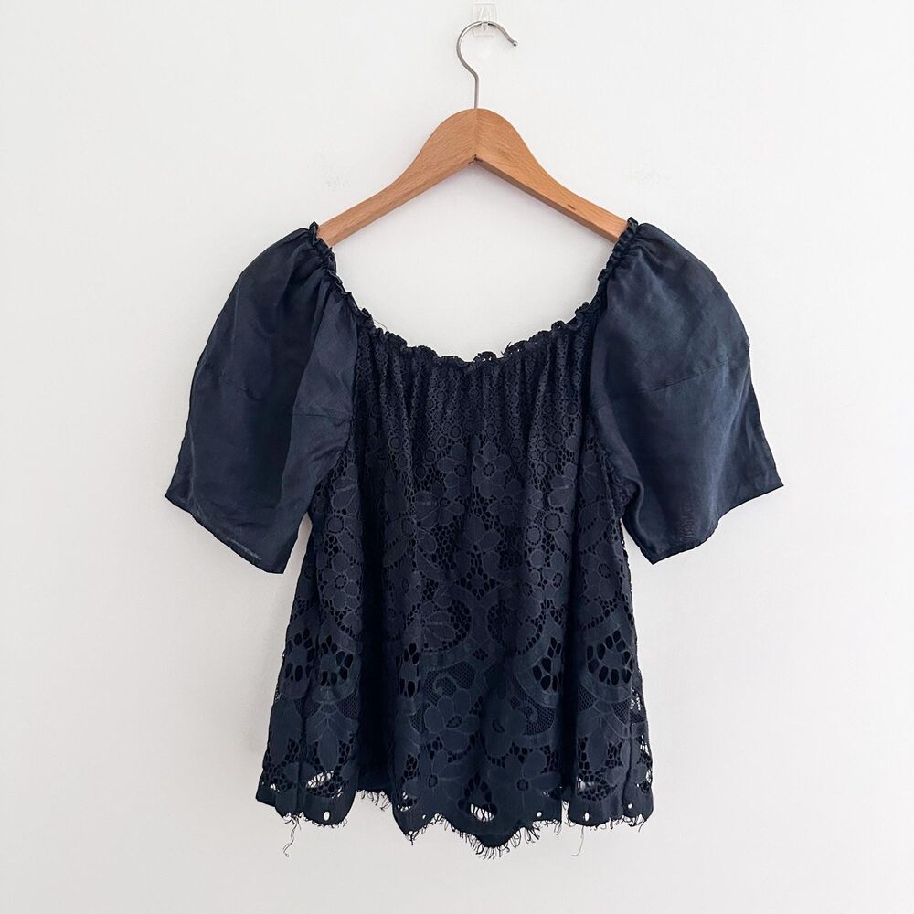 Anthropologie Moulinette Soeurs Lace Top Navy Blouse Romantic Boho Size XS - Picture 5 of 8